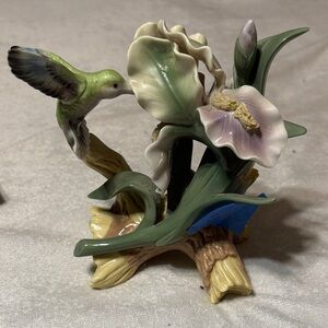 Hummingbird and Flower Ceramic Figurine